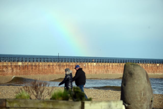 A rainbow over Sunderland sea front shortly before the arrival of Storm Eunice