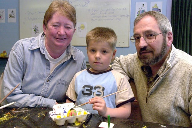 Vaughan Robinson, five, with grandparents Anne and John Robinson at the Ulley Country park Egg- stravangaza in 2003
