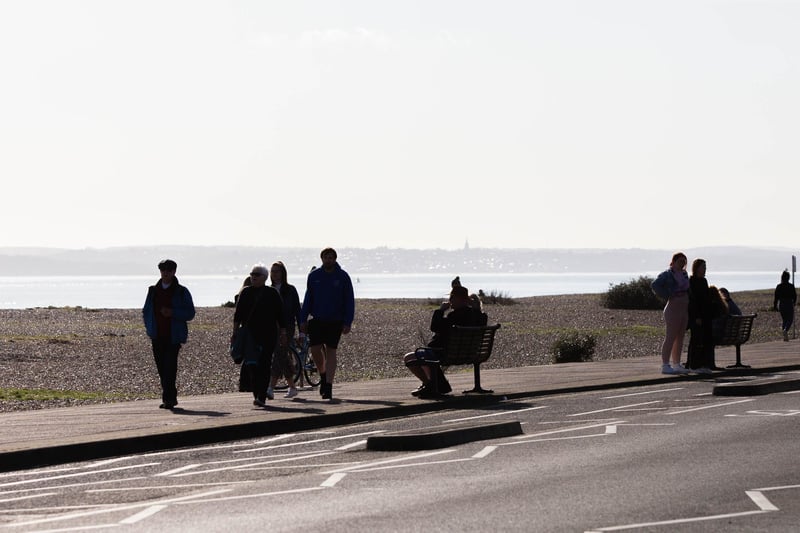 People enjoying the sunny weather in Southsea on 26 February 2021. Picture: Habibur Rahman