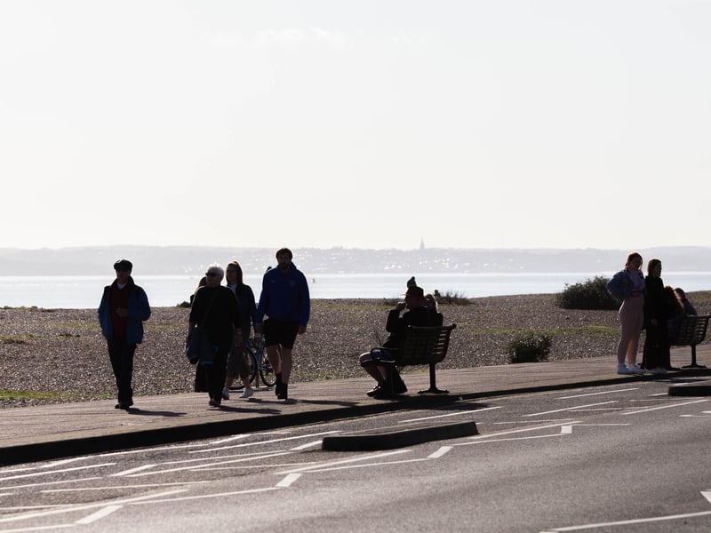 People enjoying the sunny weather in Southsea on 26 February 2021. Picture: Habibur Rahman