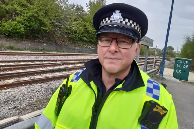 The number of cases of cable thefts across South Yorkshire, which officials say is being hit hardest nationally, has soared this month. Pictured is Pc Darren Martin from British Transport Police