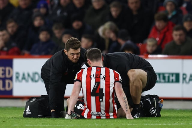 Initially thought to be a calf issue, Fleck took a whack right on the site of his fractured leg against Rotherham and didn't recover in time to face Cardiff, but United hope to have him back available soon after the restart