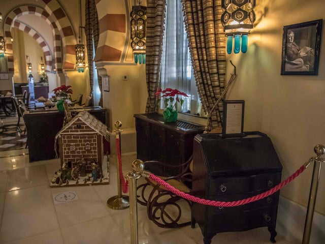 A view of the lobby of the Old Cataract Hotel - with the desk rumoured to have been used by Dame Agatha