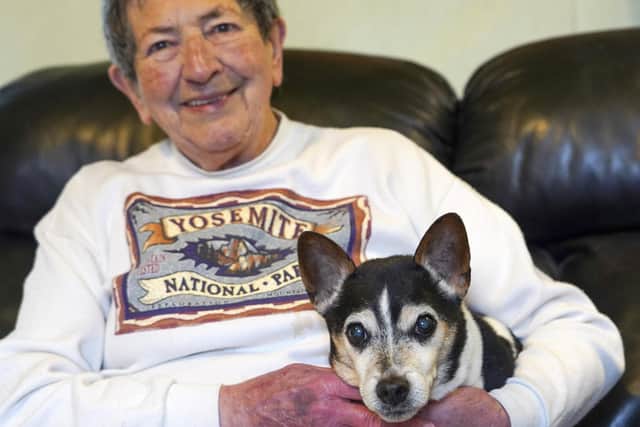 Rescue dog Gizmo with his new human Pat Davey in Sheffield (pic: Scott Merrylees)