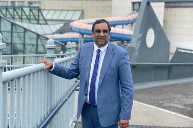 Councillor Shaffaq Mohammed, leader of Sheffield Liberal Democrats, outside Ponds Forge in the city centre.