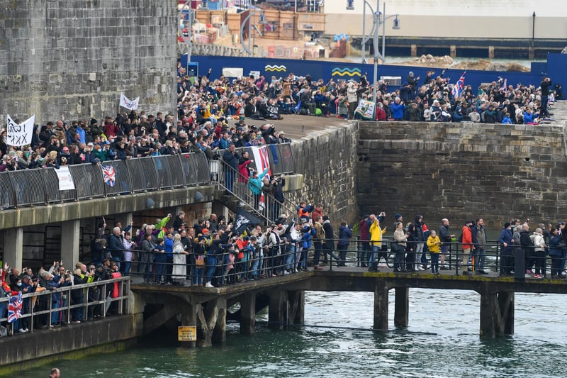 Crowds wave as HMS Queen Elizabeth leaves Portsmouth. Picture: Finnbarr Webster/Getty Images