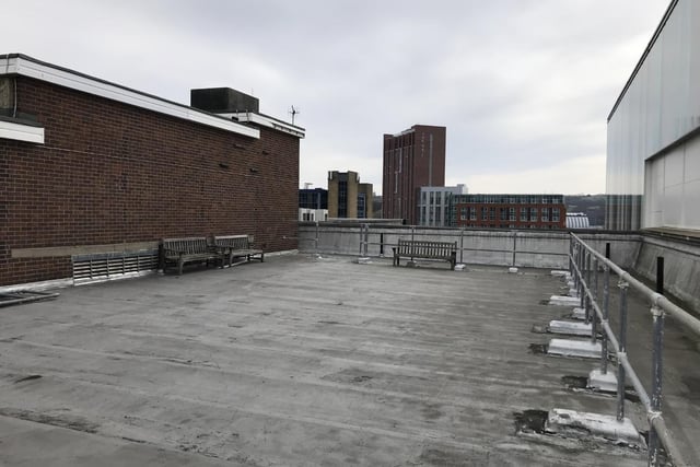 Rooftop benches where staff could catch some sun.