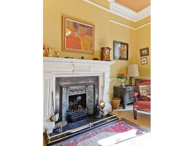 Living room fireplace.