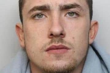 Pictured is Callum Mottram, aged 26, of Woodfarm Drive, Stannington, Sheffield, who has been sentenced at Sheffield Crown Court to four years of custody after he admitted 12 dwelling house burglaries, one commercial burglary, two thefts and five frauds.