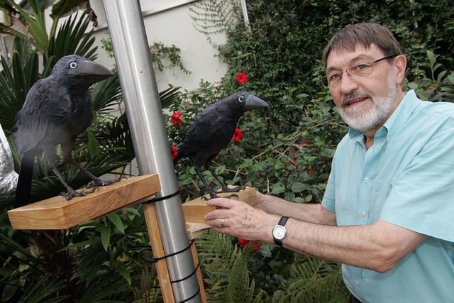 Phil Lockwood with his bird sculptures in 2013