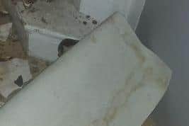 Pictured is ceiling damage at Rebecca Wallace's Sheffield City Council property at Parson Cross, Sheffield.