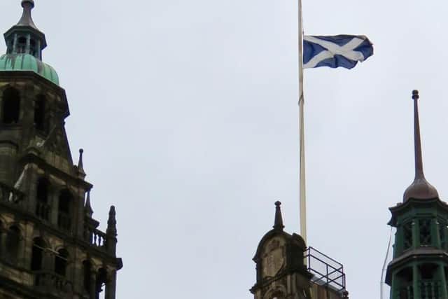 Sheffield Council flew the flag of Scotland by mistake to celebrate the day of the patron St of Wales, St David. It is pictured on the flagpole at Town Hall this morning. Picture: @steelcitysnaps