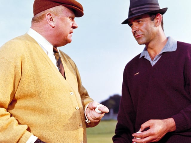 Sean Connery and Gert Frobe in Goldfinger in 1964