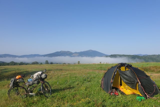 Wild camping in the Tran region of North West Bulgaria, where proposals for a gold mine was recently rejected in a referendum. Instead, the community is developing itself as a destination for cyclists and hikers.