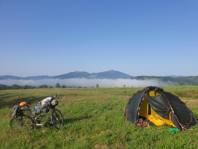 Wild camping in the Tran region of North West Bulgaria, where proposals for a gold mine was recently rejected in a referendum. Instead, the community is developing itself as a destination for cyclists and hikers.
