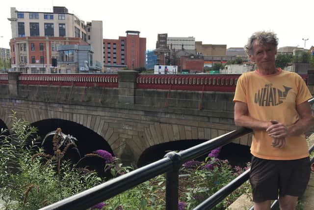 Dave Clay beside the River Don, near to the Blonk Street bridge where his whale skeleton was displayed.