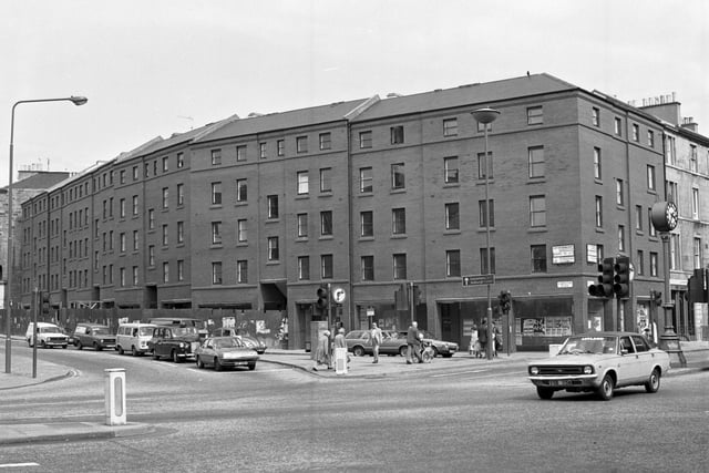New flats at the corner of Lauriston Place in the Tollcross area of Edinburgh, July 1981.