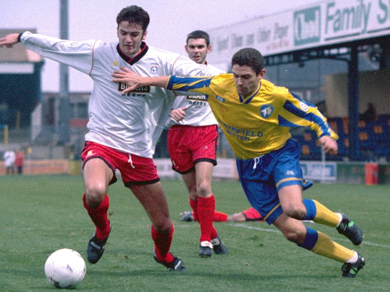 Steve Harper on the attack against Cardiff CIty.