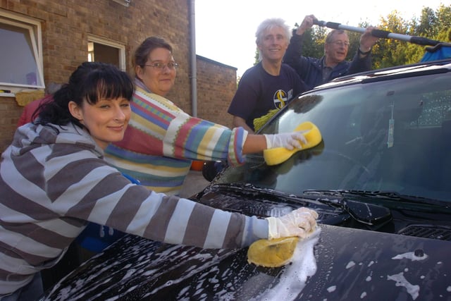 Pictured at St Lukes Hospice in 2007, where the fundraising team were in action washing cars in return for a £5 donation. Seen at the wash are, LtoR, Kit Harris,  Jane Badger, Steve Kirk,and  Peter Seal.