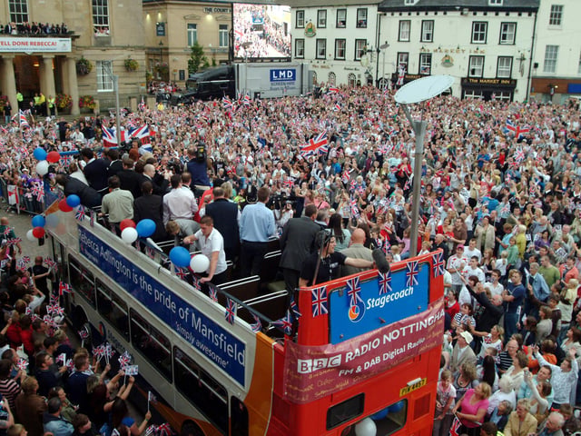 The parade finally reaches the marketplace