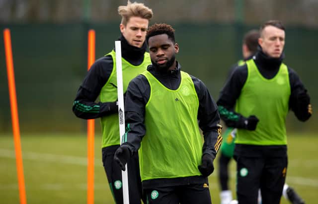 GLASGOW, SCOTLAND - MARCH 05:  Odsonne Edouard during a Celtic training session at Lennoxtown , on March 05, 2021, in Glasgow, Scotland. (Photo by Craig Williamson / SNS Group)