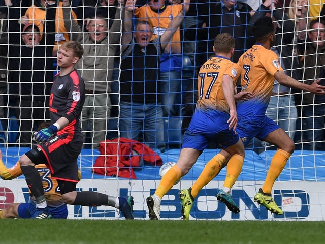 Mal Benning gives Stags a 1-0 lead as the away end goes nuts. 1-0 Mansfield and the 'Spireites going down' chants are cranked up a notch.