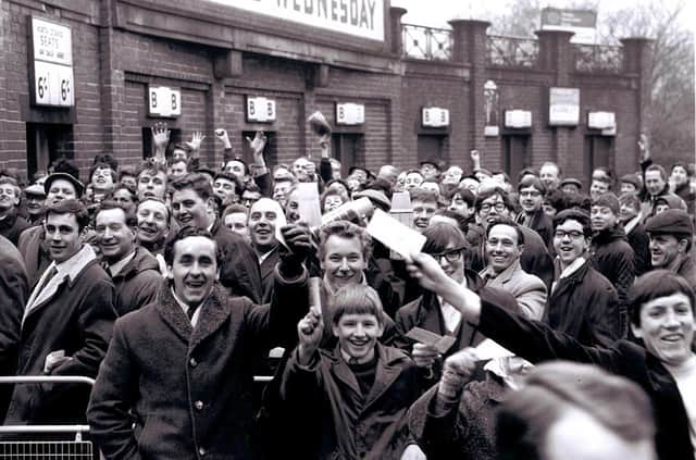 Fans queue for the Sheffield Wednesday 1966 FA Cup semi-final tickets in 1966