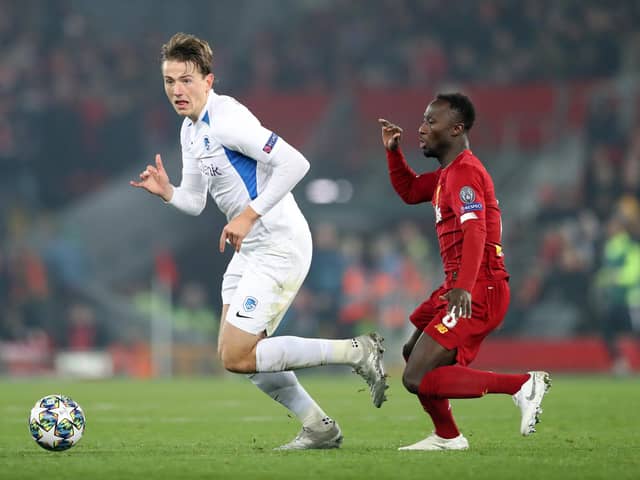 Sheffield United star Sander Berge has been linked with Liverpool as a replacement for Naby Keita, right (Alex Pantling/Getty Images)