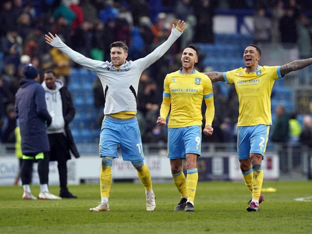 Sheffield Wednesday match winner Josh Windass was among those to celebrate their win over Portsmouth. Pic: Gareth Fuller/PA Wire.