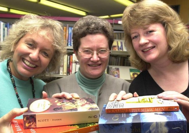 In 2000 MP Rosie Winterton and Jane Kidd donated books to the Doncaster Central Library. Gill Johnson, head of the library accepts the donation.