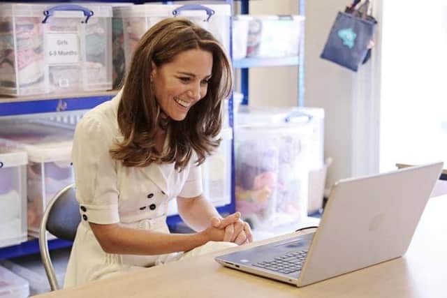 The Duchess of Cambridge spoke to baby banks on a teleconference during a visit to the Sheffield charity.