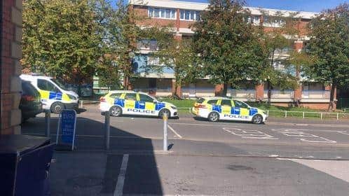 A police van and two police cars were seen on Sharrow Lane by flats on Sharrow Lane on Saturday afternoon.