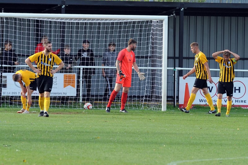 Questions are asked by the Worksop Town defence as Maltby get ahead in the 33rd minute.
