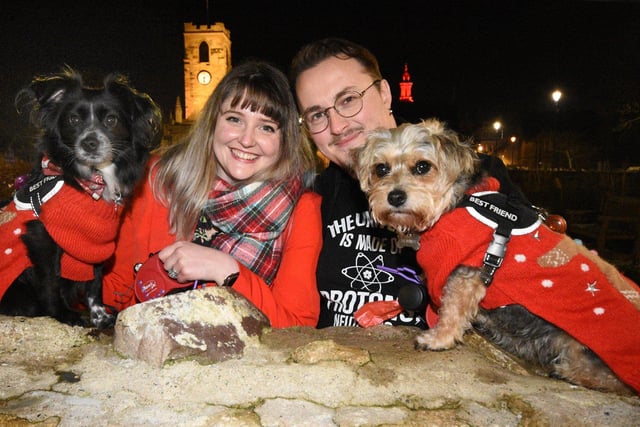 Victoria Rose and Mark Anthony Bennett from Grangetown with their dogs Luna and Mia spent Friday night checking out the Christmas lights in Sunderland  city centre.