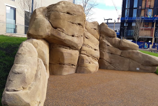 Climbing boulder  in Pound's Park, Rockingham Street, Sheffield, due to open on Monday.