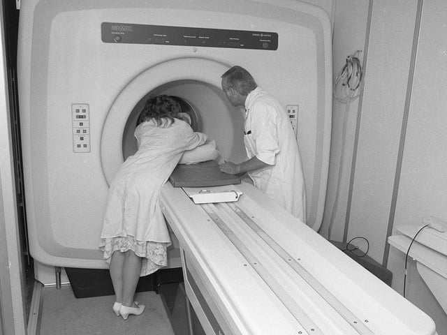 The hospital's mobile scanning unit, pictured in 1990