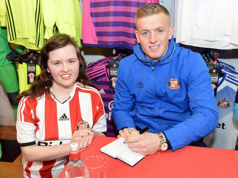 Donna Cowie (22) from Washington meets Jordan Pickford at the signing session 10 years ago.