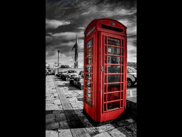 Red telephone box, with view towards the Spinnaker Tower.
Picture: Raymond Clarke