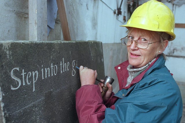 Pictured at work in the Sheffield Botanical Gardens is stonemason Celia Kilner in 1999