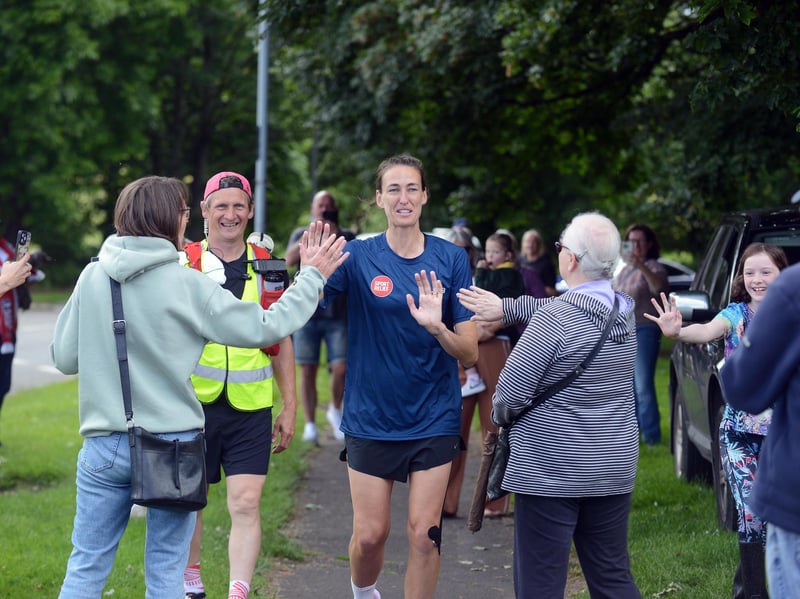 TV star and former footballer Jill Scott hi fives fans as she passes the Board Inn.
The photo was taken in June this year when Jill completed an epic 388-mile run and cycle from Wembley Stadium to Sunderland's Stadium of Light for Sport Relief.