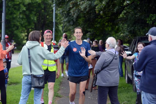 TV star and former footballer Jill Scott hi fives fans as she passes the Board Inn.
The photo was taken in June this year when Jill completed an epic 388-mile run and cycle from Wembley Stadium to Sunderland's Stadium of Light for Sport Relief.