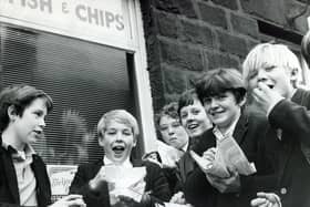 The enticing smell of fish and chips at lunchtime was too much for these boys from Longcar Central School, Barnsley, in 1967
