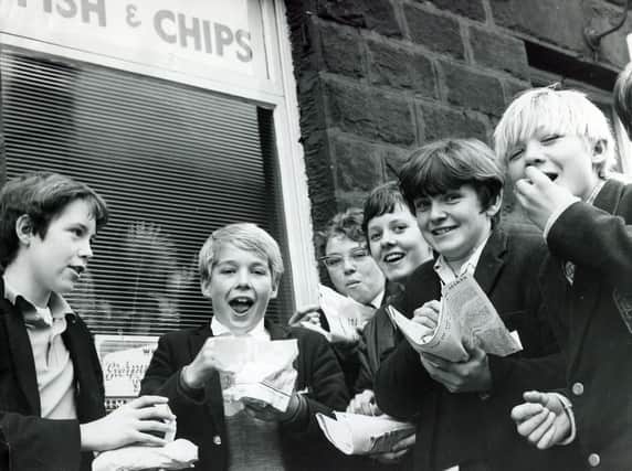The enticing smell of fish and chips at lunchtime was too much for these boys from Longcar Central School, Barnsley, in 1967