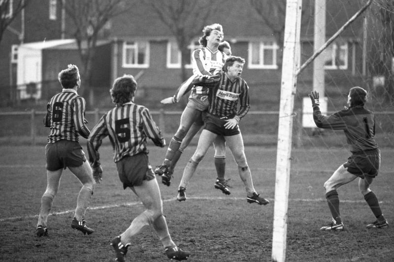 Action from a December 1986 Vaux Wearside League clash between Ryhope CW and Dawdon.