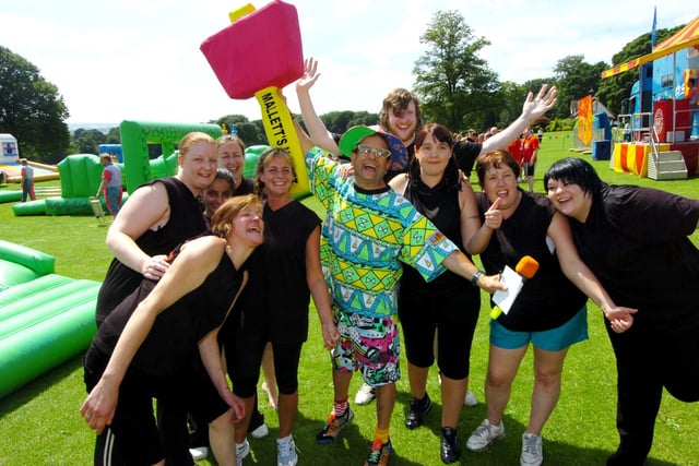 Pictured at Graves Park, Sheffield, where the It's a Knockout Challenge in aid of the Children Today charity was held. Seen is hst Timmy Mallett, of TV fame, with competitors - July 2008