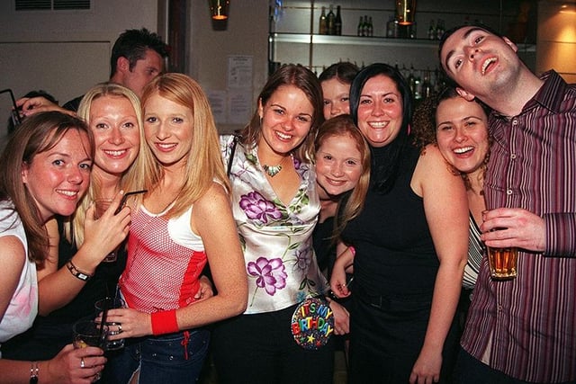 Birthday girl Caroline (centre) out with her friends to celebrate her 21st birthday at the Halcyon in September 2003