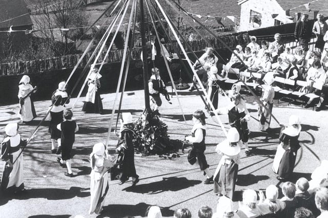 Maypole dancing at Bolsterstone Free school Tercentenary, May 1, 1986
