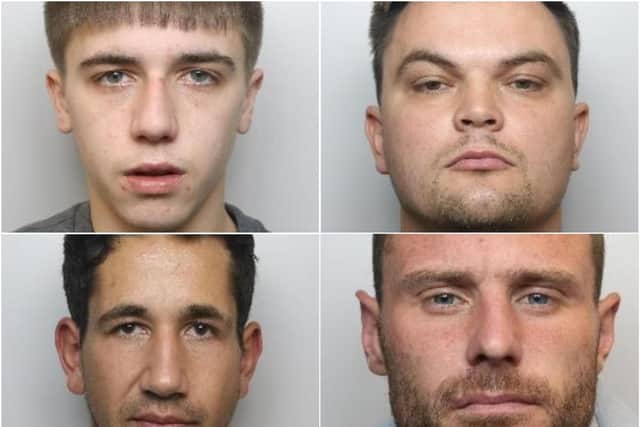 Several criminals have been jailed during cases held at Sheffield Crown Court in recent days, including the four pictured here. 
Top row, left to right: Kai Smith; David Fowler
Bottom row, left to right: Erik Kareaka; Jake Johnson