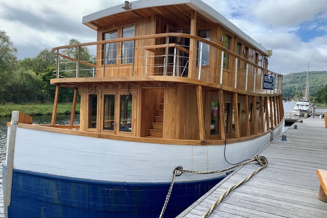 Highland Lassie is a sympathetic conversion of a former fishing boat, moored on the Caledonian Canal in the picturesque village of Dochgarroch, near Loch Ness, and just five miles from the Highland capital Inverness.