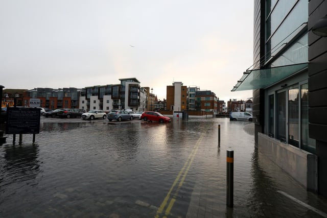 Camber Quay car park in Old Portsmouth flooded. Picture: Chris Moorhouse   (jpns 071221-09)